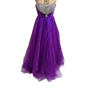 Cecily Brown Beaded Strapless Sweetheart Neck Ballgown Maxi Tulle Party‎ Prom XS